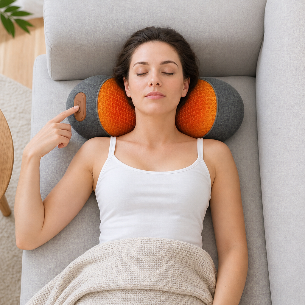 Cómo usar la almohada cervical: tumbado en el sofá con el cuello apoyado